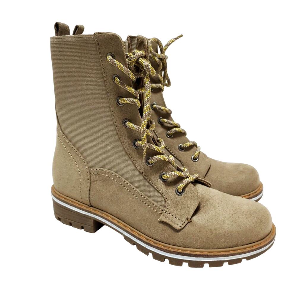 SM New York Lug Boots Womens 9 Spruce Light Brown Beige Lace Up Tie Shoes Combat